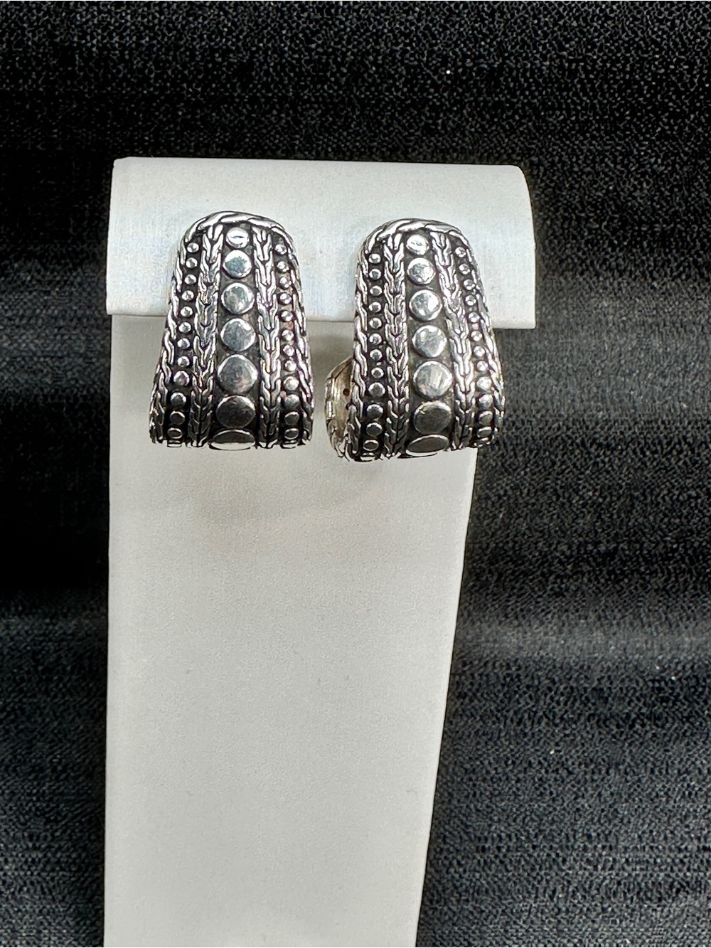 Vtg John Hardy Dot Nuansa J-Hoop Sterling Silver 925 Pierced Earrings 12g